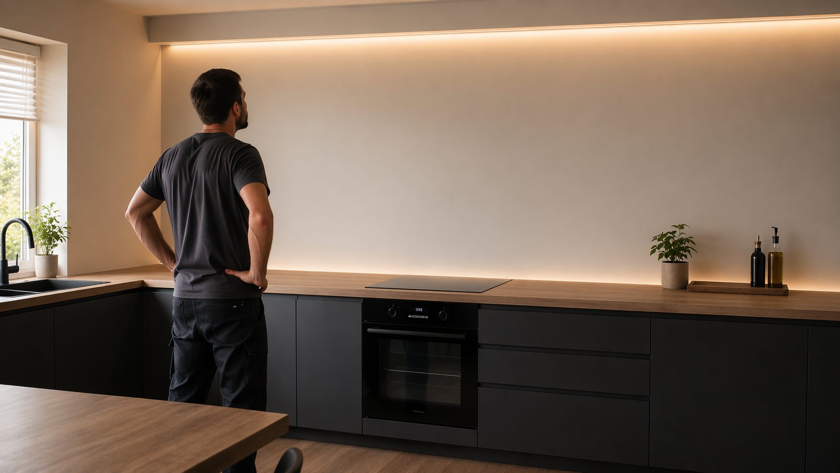 Covek u kuhinji bez visecih delova